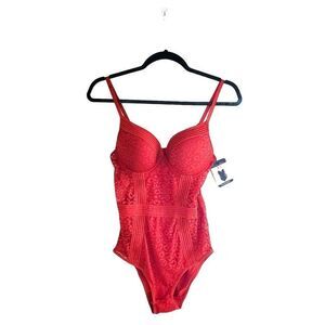 French Affair Womens Bodysuit Orange M Push Up Underwire Sexy